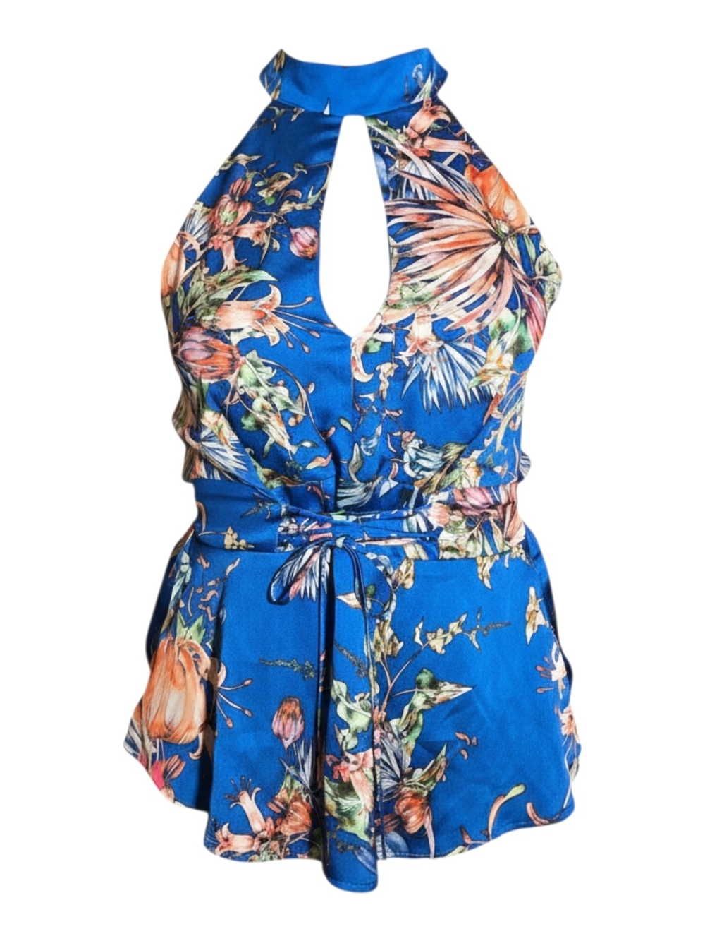 NSR Blue Floral Halter Fit & Flare Top Size Small Made in USA